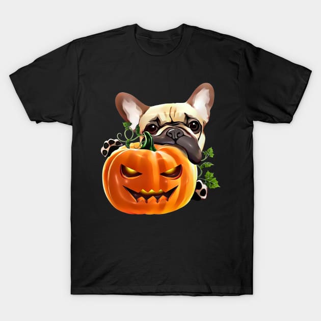 French bulldog and pumpkin, pumpkin,pumpkins,halloween,fall,spooky T-Shirt by Collagedream